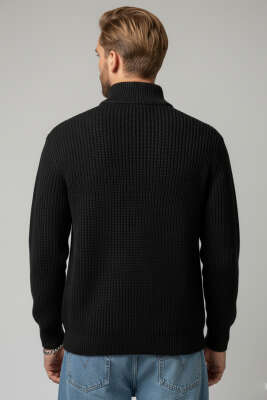 Yarım Fermuar Boğazlı Kazak Siyah - Erkek Kazak