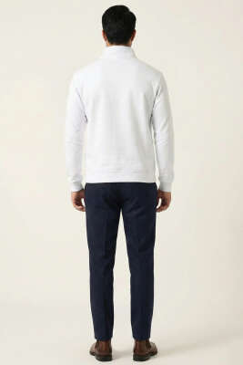 Yarım Fermuar Dik Yaka Erkek Sweatshirt Beyaz - Erkek Sweatshirt