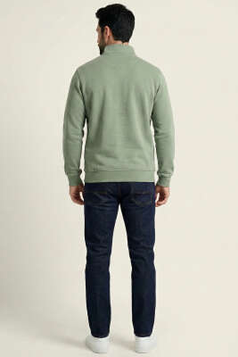 Yarım Fermuar Dik Yaka Erkek Sweatshirt Haki - Erkek Sweatshirt