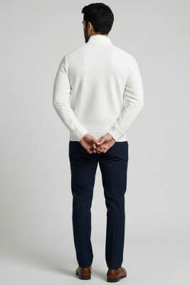 Yarım Fermuar Fitilli Erkek Sweatshirt Beyaz - Erkek Sweatshirt