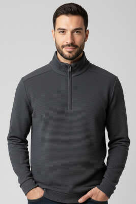 Yarım Fermuar Fitilli Erkek Sweatshirt Füme 