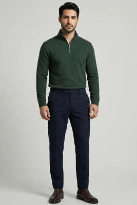 Yarım Fermuar Fitilli Erkek Sweatshirt Nefti - Erkek Sweatshirt