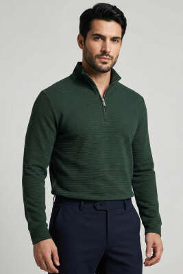 Yarım Fermuar Fitilli Erkek Sweatshirt Nefti - DEEP POİNT