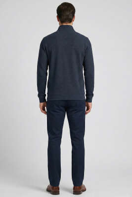 Yarım Fermuar Fitilli Erkek Sweatshirt Petrol - Erkek Sweatshirt