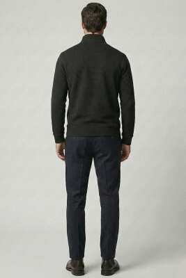 Yarım Fermuar Fitilli Erkek Sweatshirt Siyah - Erkek Sweatshirt