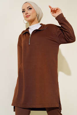 Yarım Fermuar İkili Takım Kahve - İKİLİ TAKIM