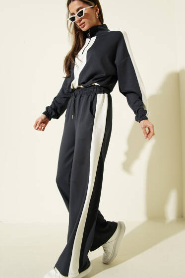 Yarım Fermuar Loyşa Sweat İkili Takım Antrasit - Kadın Giyim Modelleri