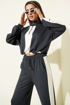 Yarım Fermuar Loyşa Sweat İkili Takım Antrasit - Kadın Giyim Modelleri