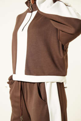 Yarım Fermuar Loyşa Sweat İkili Takım Kahve - Kadın Giyim Modelleri