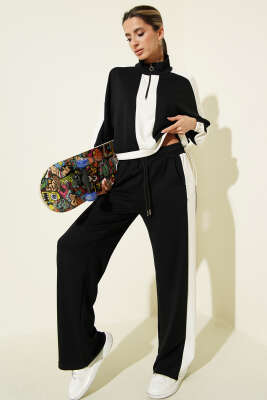 Yarım Fermuar Loyşa Sweat İkili Takım Siyah - DİVON