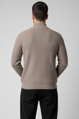 Yarım Fermuar Pirinç Örgü Erkek Kazak Bronz - Erkek Kazak