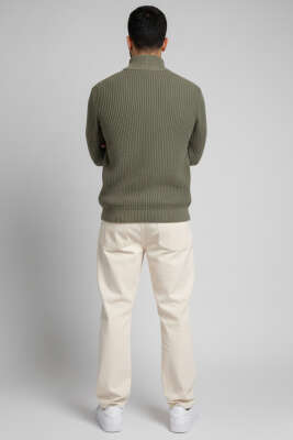 Yarım Fermuar Pirinç Örgü Erkek Kazak Çağla Yeşili - Erkek Kazak