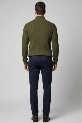 Yarım Fermuar Pirinç Örgü Erkek Kazak Haki - Erkek Kazak