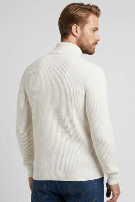 Yarım Fermuar Pirinç Örgü Erkek Kazak Taş - Erkek Kazak