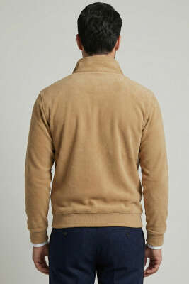 Yarım Fermuar Polar Erkek Sweatshirt Camel - Erkek Sweatshirt