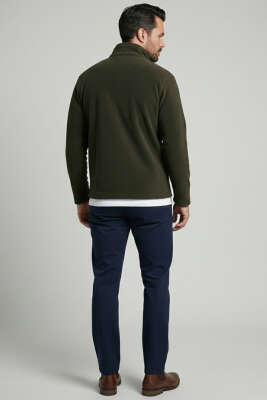 Yarım Fermuar Polar Erkek Sweatshirt Haki - Erkek Sweatshirt