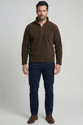 Yarım Fermuar Polar Erkek Sweatshirt Kahve - Erkek Sweatshirt