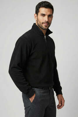 Yarım Fermuar Polar Erkek Sweatshirt Siyah 