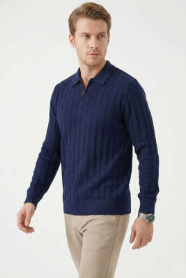 Yarım Fermuar Polo Yaka Erkek Kazak Lacivert - WİPEOUT