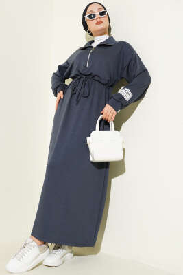 Yarım Fermuarlı Armalı Loyşa Elbise Füme - NESSİA