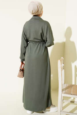 Yarım Fermuarlı Armalı Loyşa Elbise Haki - Elbise