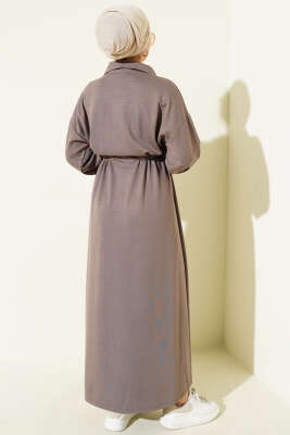 Yarım Fermuarlı Armalı Loyşa Elbise Vizon - Elbise