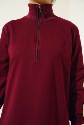 Yarım Fermuarlı Basıc Uzun Tunik Bordo - 100-300 TL Ürünler