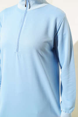 Yarım Fermuarlı Basıc Uzun Tunik Buz Mavisi - 100-300 TL Ürünler