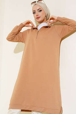 Yarım Fermuarlı Basıc Uzun Tunik Camel - 100-300 TL Ürünler