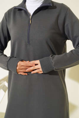 Yarım Fermuarlı Basıc Uzun Tunik Füme - 100-300 TL Ürünler