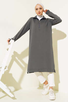 Yarım Fermuarlı Basıc Uzun Tunik Füme - 100-300 TL Ürünler