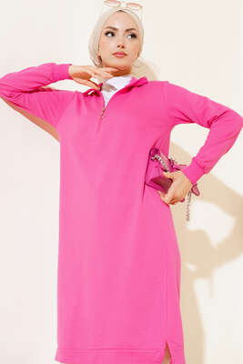 Yarım Fermuarlı Basıc Uzun Tunik Fuşya - 100-300 TL Ürünler