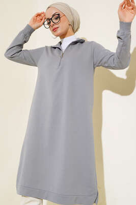 Yarım Fermuarlı Basıc Uzun Tunik Kayrak Grisi - 100-300 TL Ürünler
