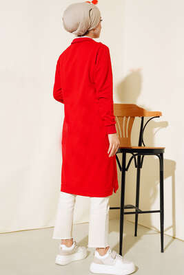 Yarım Fermuarlı Basıc Uzun Tunik Kırmızı - 100-300 TL Ürünler