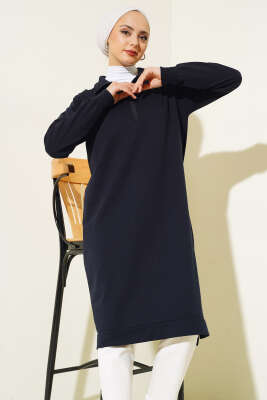 Yarım Fermuarlı Basıc Uzun Tunik Lacivert - 100-300 TL Ürünler