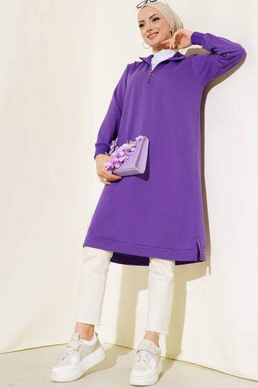 Yarım Fermuarlı Basıc Uzun Tunik Lila - 100-300 TL Ürünler