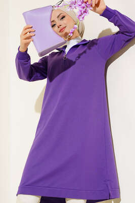 Yarım Fermuarlı Basıc Uzun Tunik Lila - 100-300 TL Ürünler