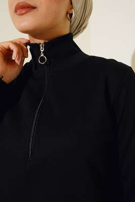 Yarım Fermuarlı Basıc Uzun Tunik Siyah - 100-300 TL Ürünler