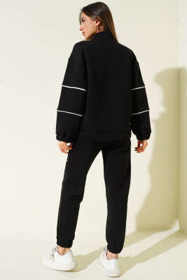 Yarım Fermuarlı Biyeli Üç İplik İkili Takım Siyah - Kadın Giyim Modelleri