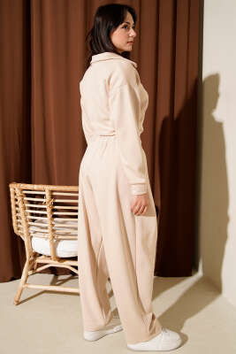 Yarım Fermuarlı Bluzlu Loyşa İkili Takım Bej - Kadın Giyim Modelleri