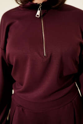 Yarım Fermuarlı Bluzlu Loyşa İkili Takım Bordo - Kadın Giyim Modelleri