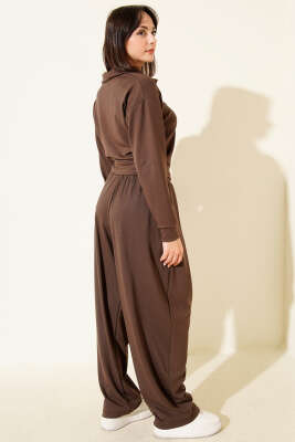 Yarım Fermuarlı Bluzlu Loyşa İkili Takım Kahve - Kadın Giyim Modelleri