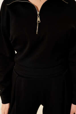 Yarım Fermuarlı Bluzlu Loyşa İkili Takım Siyah - Kadın Giyim Modelleri