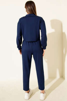 Yarım Fermuarlı Crop İkili Takım Lacivert - Kadın Giyim Modelleri