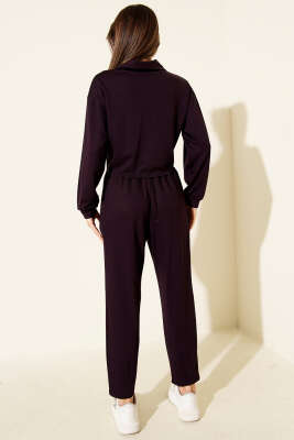 Yarım Fermuarlı Crop İkili Takım Mürdüm - Kadın Giyim Modelleri