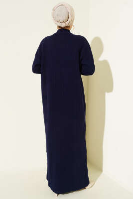 Yarım Fermuarlı Dik Fitilli Triko Elbise Lacivert - Elbise