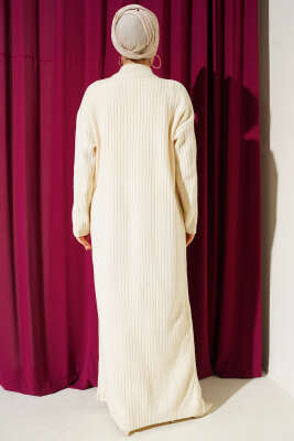 Yarım Fermuarlı Dik Fitilli Triko Elbise Taş - Yılın Fırsatı