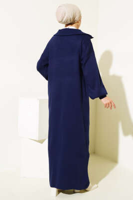 Yarım Fermuarlı Düz Triko Elbise Lacivert - Tesettür Elbise