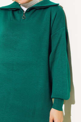 Yarım Fermuarlı Düz Triko Elbise Nefti - Tesettür Elbise