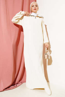 Yarım Fermuarlı Düz Triko Elbise Taş 